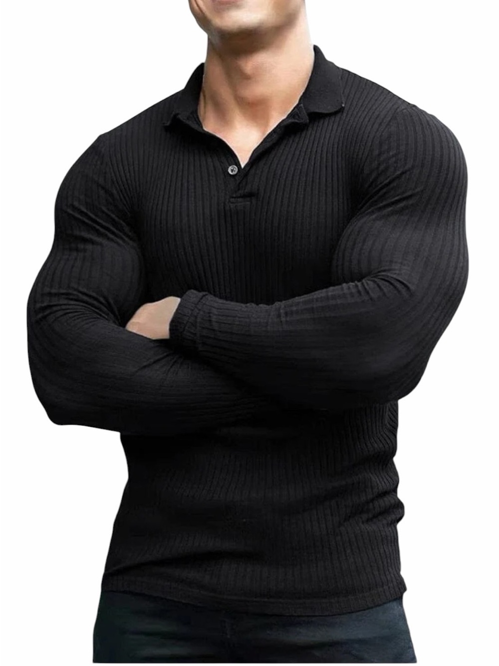 Coofandy Men’s Stretchy Slim Fit Knit Polo Shirt in Black